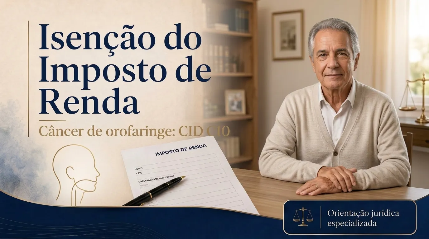 Capa do guia do CID C10: isenção do imposto de renda no câncer de orofaringe, aposentado ao lado da filha