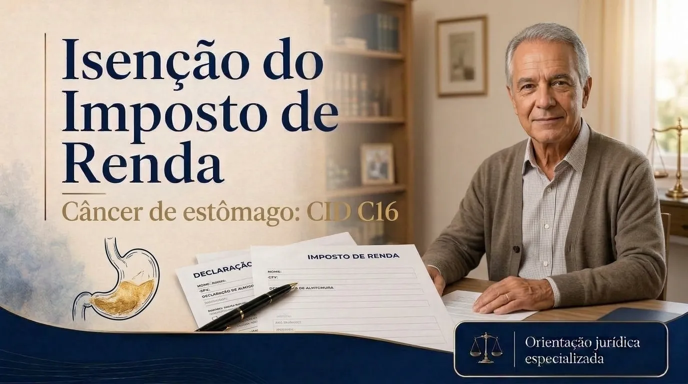 Capa do guia do CID C16: isenção do imposto de renda no câncer de estômago, aposentado ao lado do filho