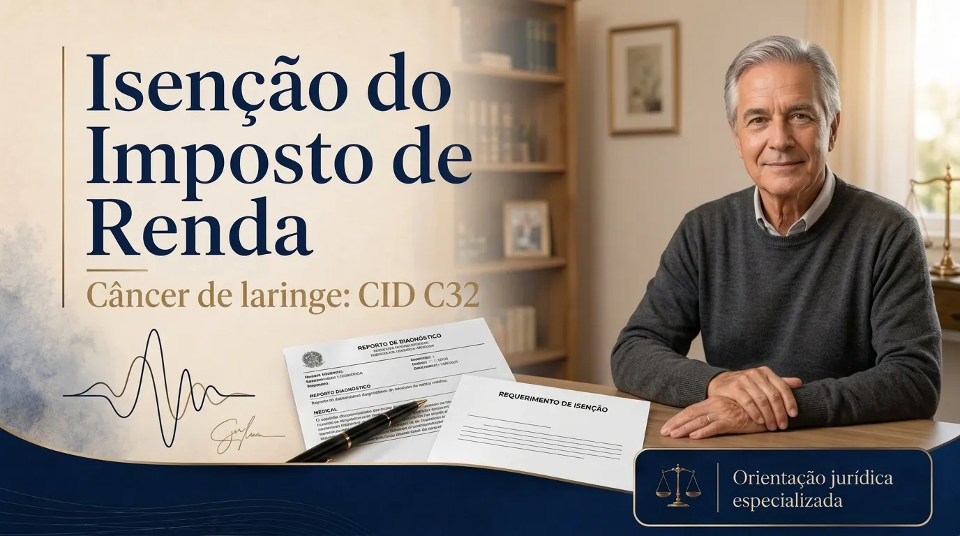 Capa do guia do CID C32: isenção do imposto de renda no câncer de laringe, aposentado em consulta com a filha