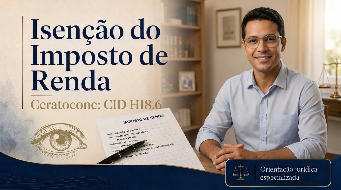 Capa do guia do CID H18: isenção do imposto de renda no ceratocone, exame de topografia da córnea de um aposentado