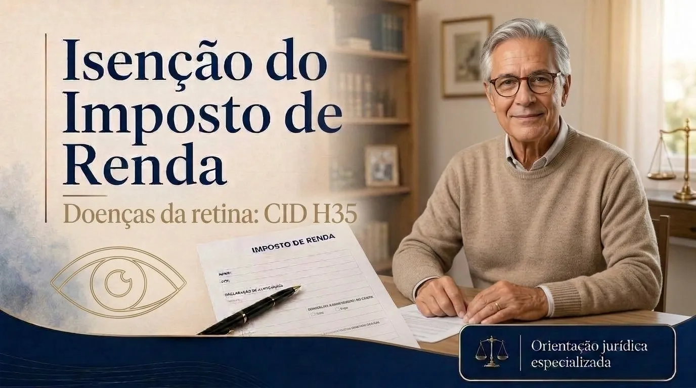 Aposentado segurando um jornal à distância diante do oftalmologista, com o exame de OCT da retina na tela ao fundo
