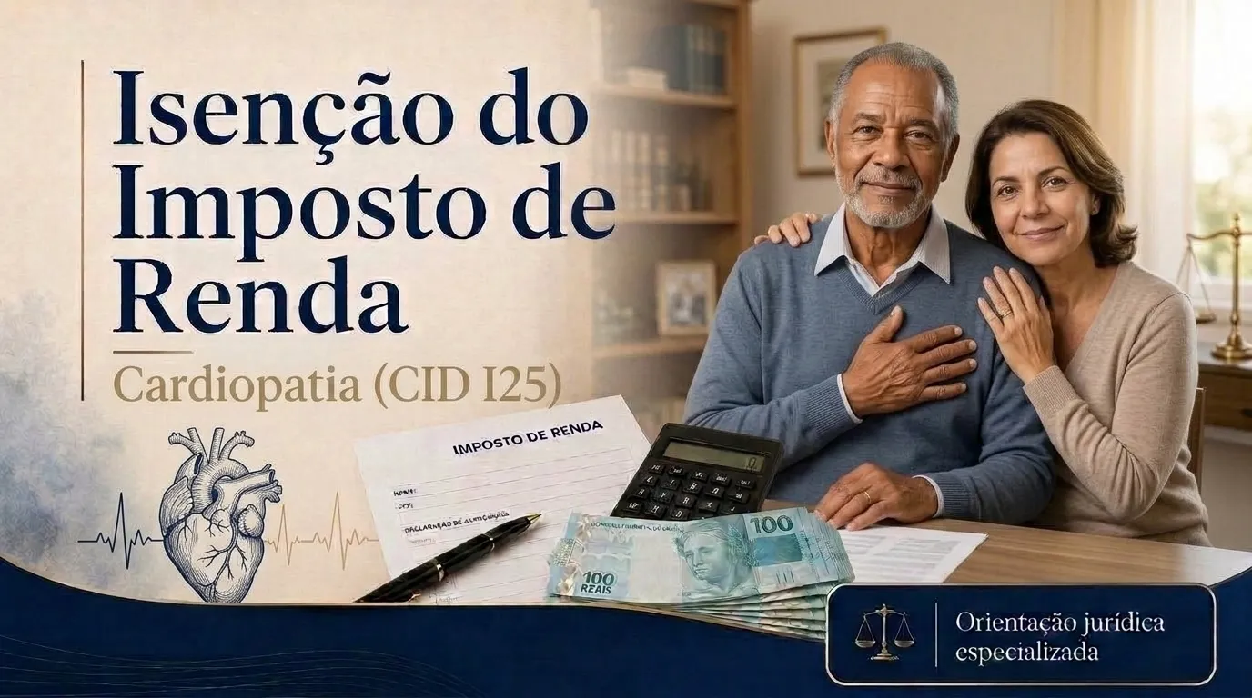 Capa do guia do CID I25: isenção do imposto de renda na cardiopatia, aposentado com a mão sobre o peito