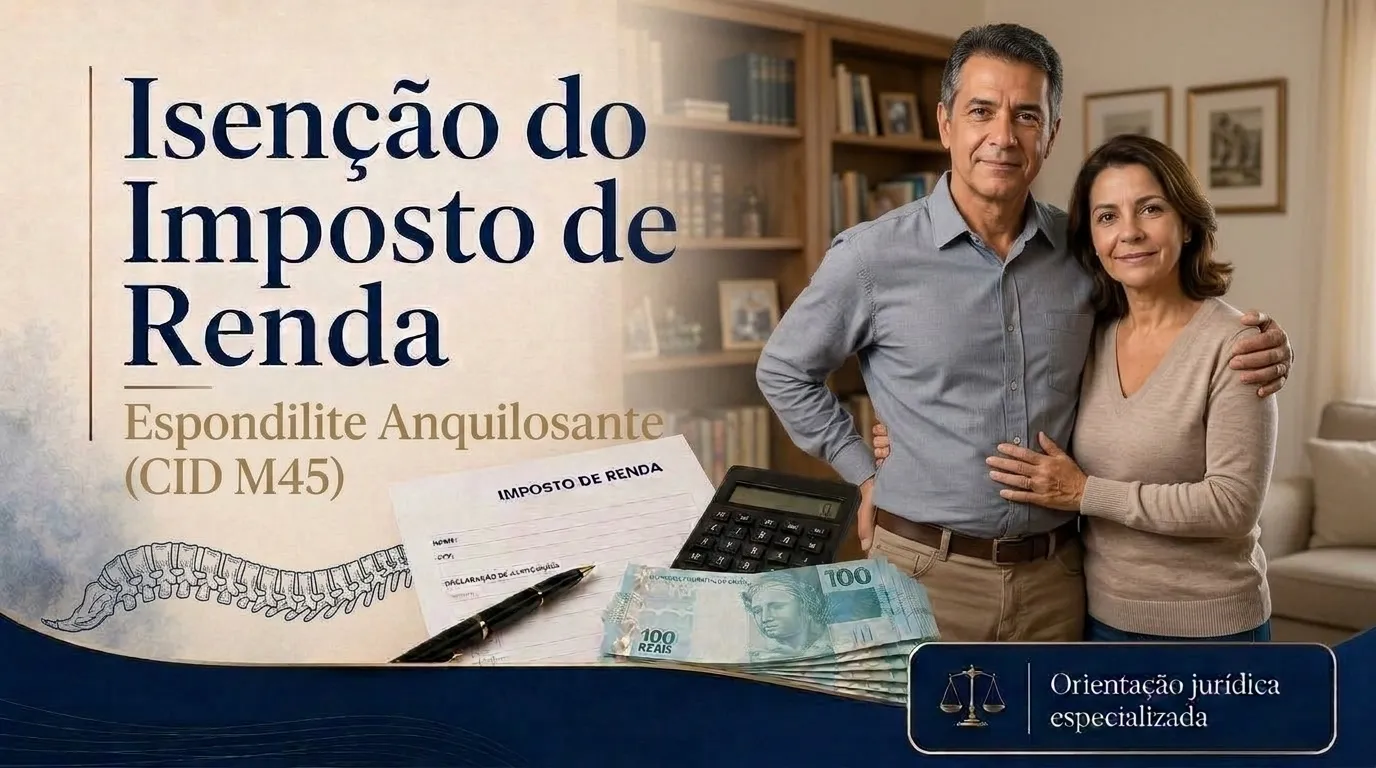 Capa do guia do CID M45: isenção do imposto de renda na espondilite anquilosante, casal em casa